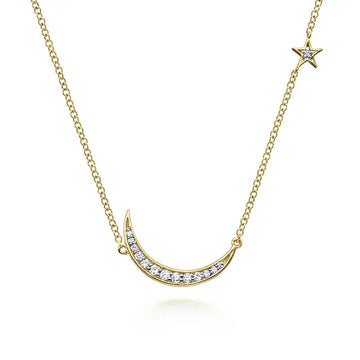 GABRIEL & CO- 14K Yellow Gold Crescent Moon Diamond Pendant Necklace